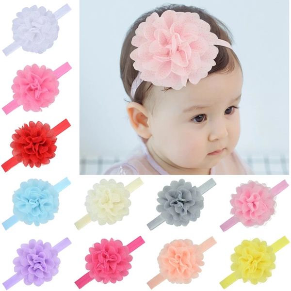 Brilhando Dots Dots Flower Flower Hairband Bonito Handmade Net Fio Chiffon Floral Elástico Headband Bebê Headwear Presentes