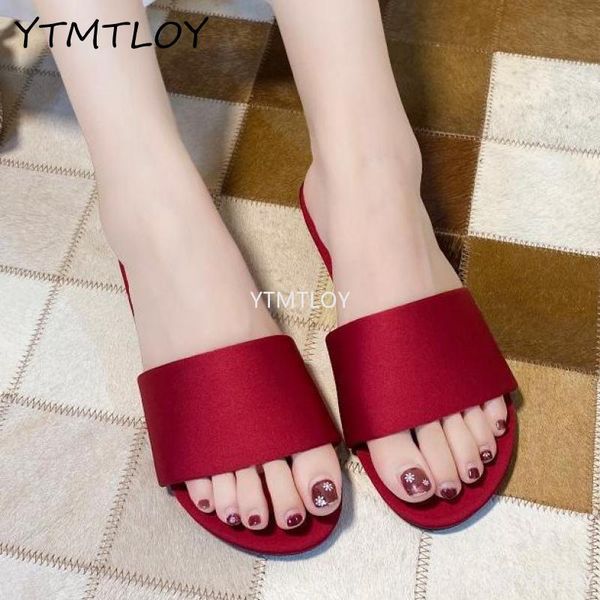 

slippers for bride party bridal wedding flat shoes ladies sandals zapatillas mujer casa sapatos femininos chausson femme, Black