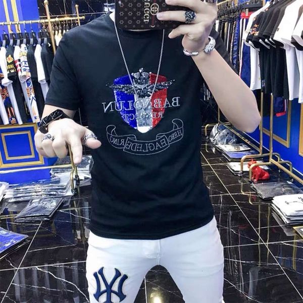 

shirt heavy industry polo embroidery pattern short t-shirt fashion brand trend slim 2021 summer 0 men's half sve, White;black