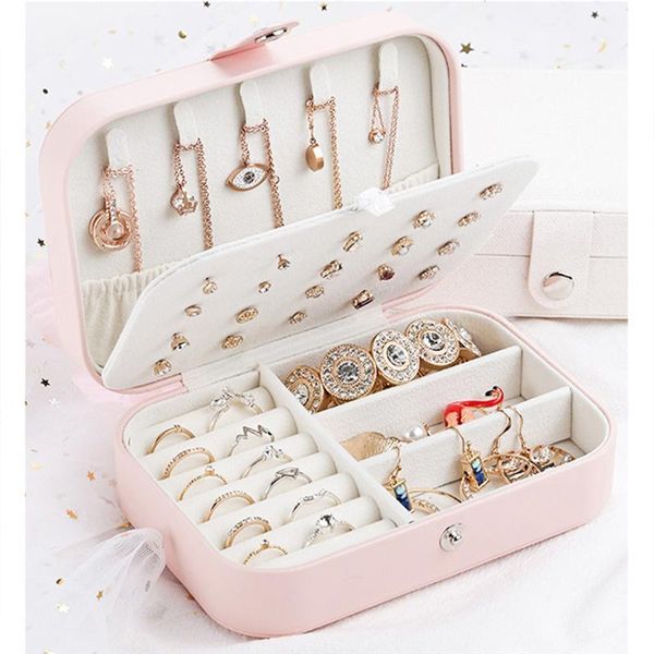 

portable simple storage box jewelry multifunctional two layers container for women travel small pu leather case boxes & bins
