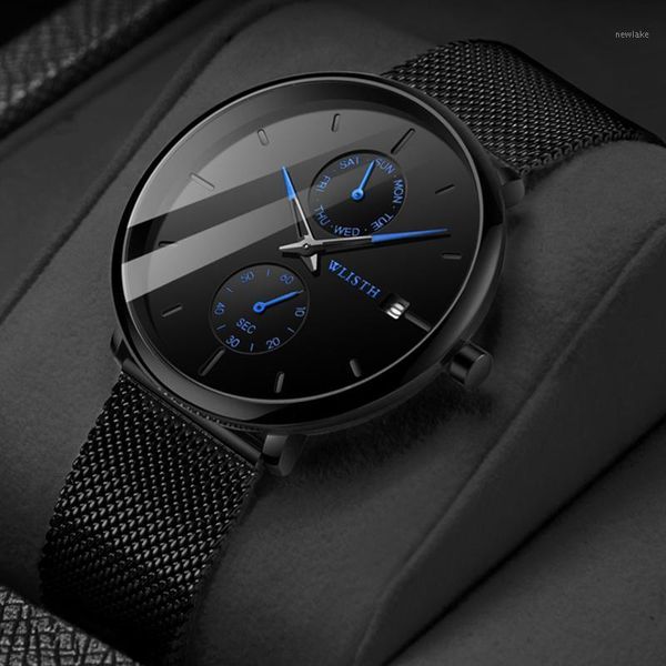 

wristwatches mens watches wlisth luxury sport wrist watch unique design stainless steel auto date mesh strap men fashion casual quartz, Slivery;brown