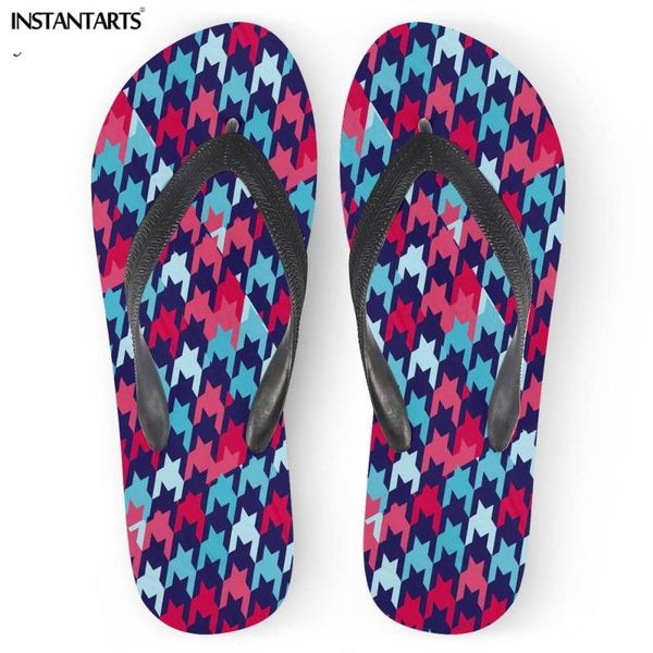 

slippers instantarts stripe houndstooth pattern women non-slip summer flip flops female beach home shoes rubber ladies sandals, Black