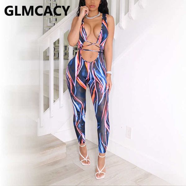 

women spaghetti strap plunge v-neck printed bodycon jumpsuits 210702, Black;white
