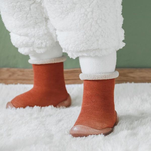 

first walkers born boy shoes baby antisilp sock imitation cashmere toddler floor non-slip warm rubber soles booties