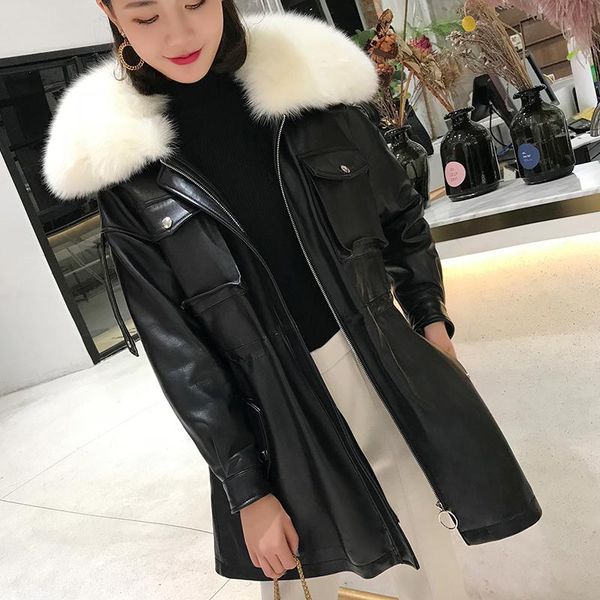 

women's leather & faux duck down winter genuine coat sheepskin real jacket women clothes 2021 veste femme 28999 yy2052, Black