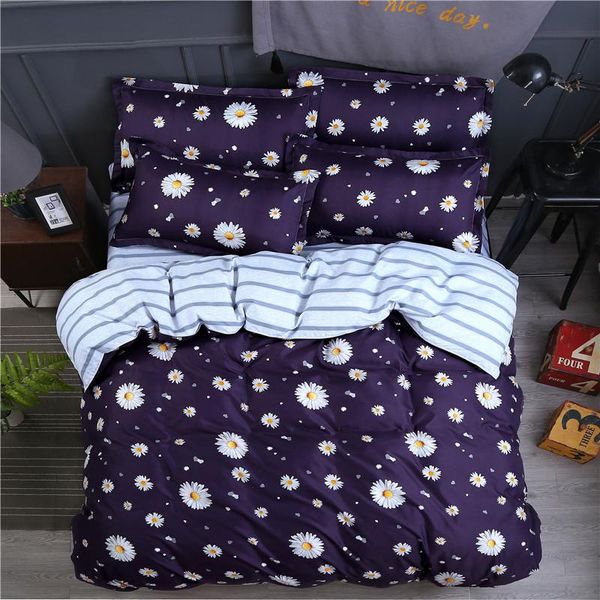 

bedding sets white chrysanthemum cotton printed pillowcase quilt cover bed sheet  size king four-piece set