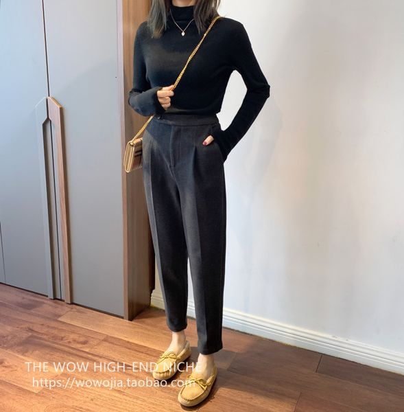 

capri winter thicken women pencil pants plus size womanly wool fall high waist loose capris good fabric, Black;white