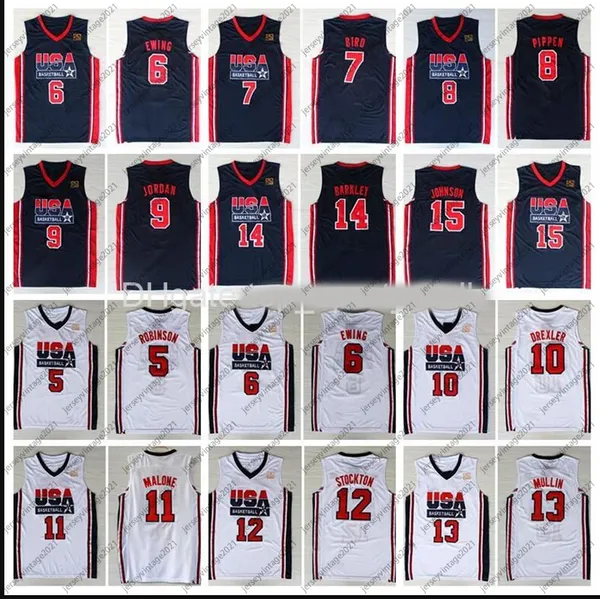 

mens 1992 team usa basketball jersey larry bird 7 michael 9 patrick ewing 6 scottie pippen clyde drexler john stockton malone johnson charle, Black