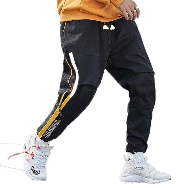 

track pants men 2021 autumn ins tide hip hop casual large size loose beam overalls men's, Black