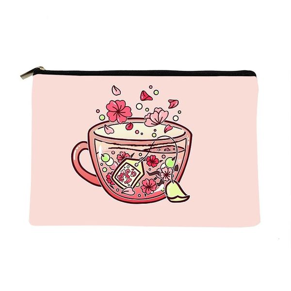 

cosmetic bags & cases women glass sakura tea printed make up bag fashion cosmetics organizer for travel colorful storage lady