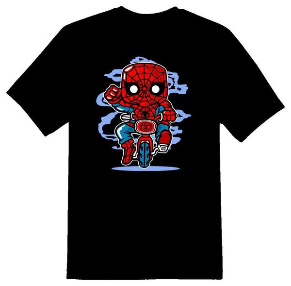 

spidey minibike cartoon character funny tee shirt black or white, White;black