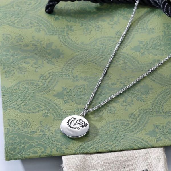 

ancient necklace love fearless tiger head round pendant fashion personality hip hop men and women with box, Silver