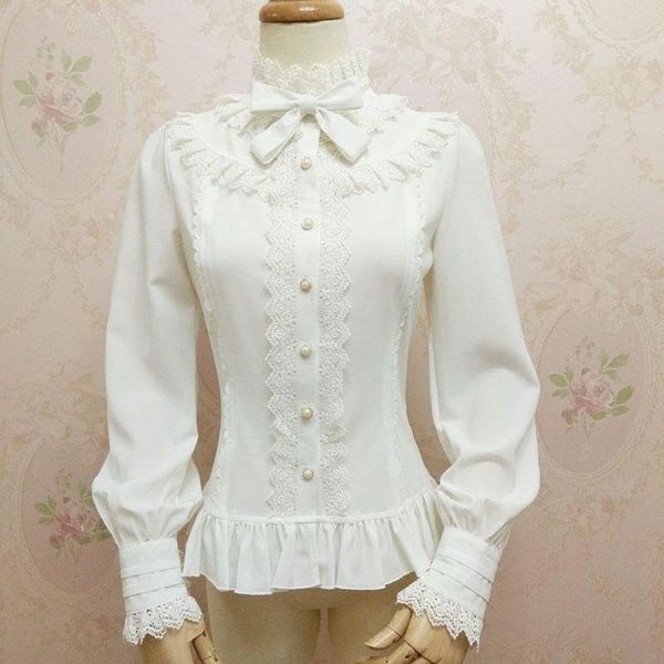 

women's blouses & shirts 2021 white shirt sweet lantern sleeve lace ruffled blouse for girl by yiliya