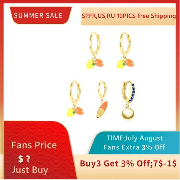 

hoop & huggie mc silver 925 earrings for women 2021 korean 1pair fruit/surfboard enamel small jewelry gifts aretes, Golden;silver