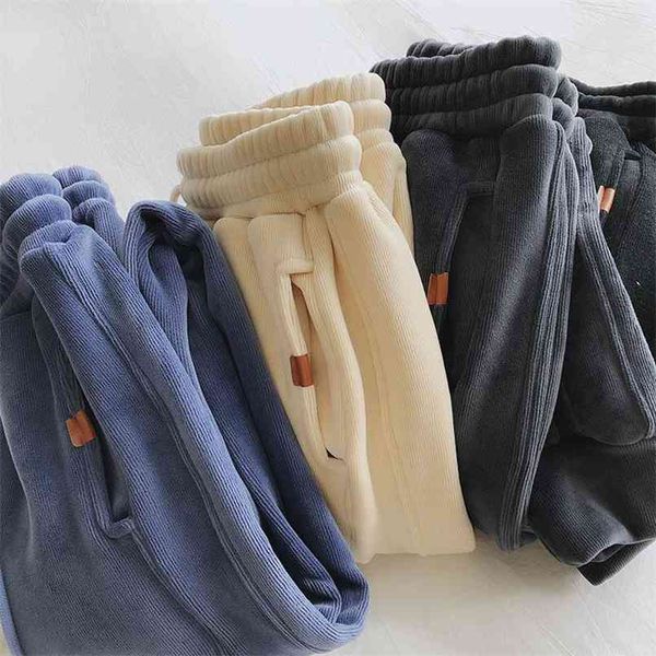 

plush thickened chenille sweatpants women's autumn and winter loose korean wide-leg harem with feet casual 210915, Black;white
