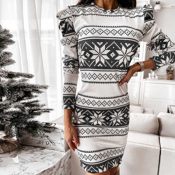 

casual dresses autumn fashion christmas print women winter sleeve slim female office lady chic midi party club vestidos irjq, Black;gray