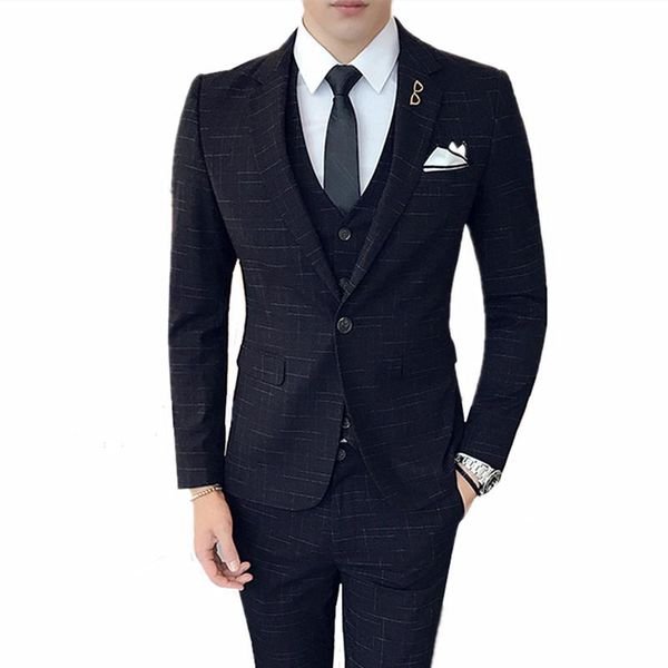 

suits men's british style business high-end custom line printing slim blazers3 sets (coat + vest pants) s-4xl & blazers, White;black