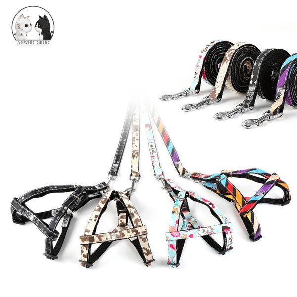 

cat collars & leads dog leash nylon pet adjustable and harness set puppy running vest collar strap belt for small medium dogs cats products