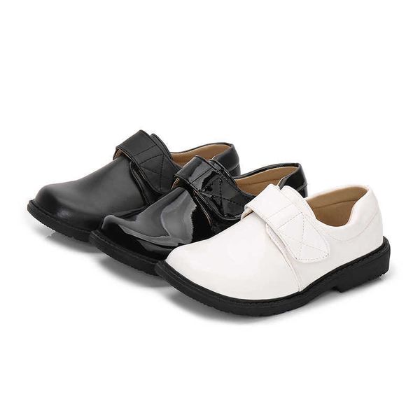 Kinder echte Leder -Hochzeitskleiderschuhe für Mädchen Jungen Kinder Student Schwarz weiße Schule Auftritt formelle flache Loafer Schuhe G1025