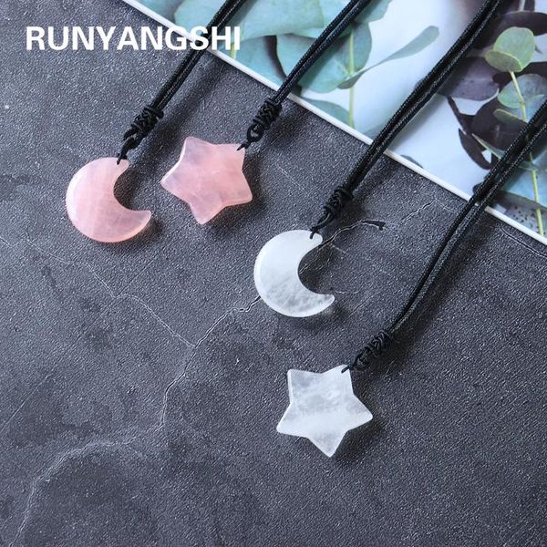 

decorative objects & figurines natural rose quartz necklace pink stone crystal pendant hand carved moon clear jewelry for woman gifts