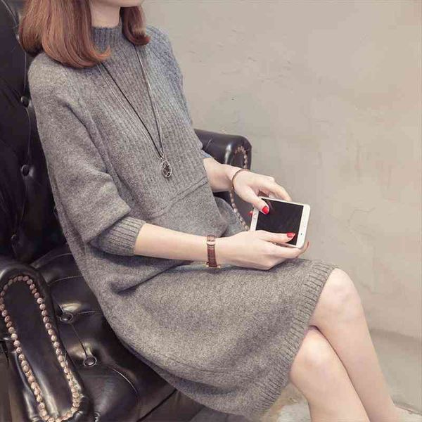 

autumn winter womens long sleeve sweater pullovers female knitted long dress ladies solid clothes female ns4679, White;black