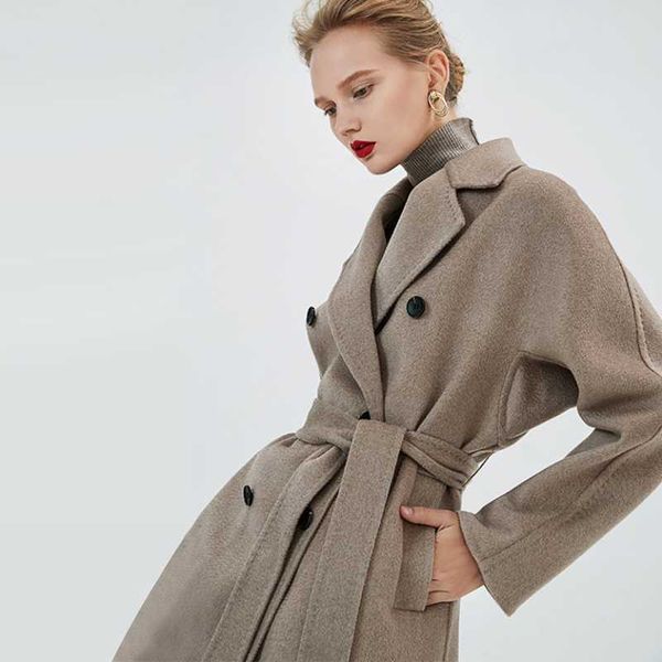 

women's wool & blends style 2021 winter and autumn woolen overcoat oat color classic female coats water ripple double-sided cashmere cl, Black