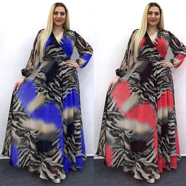 

2021african print chiffon dresses for women long sleeve evening gowns plus size muslim fashion abaya 2021 new party ankara attire, Red