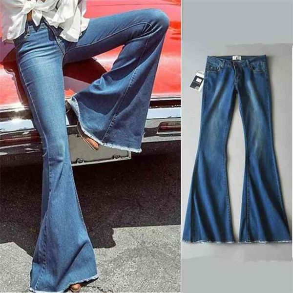 

spring arrival washed flare jeans women 5 colors available skinny woman soft for 210527, Blue