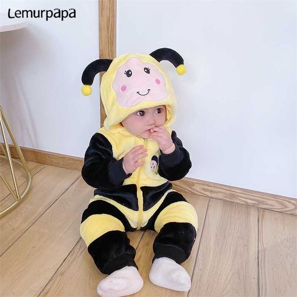 Nascido Baby Traje Romper Onesie Inverno Inverno Roupas Ropa Bebe Macio Menina Meninos Macacões Cute Bee Flannel ToDdler Outfit 211011