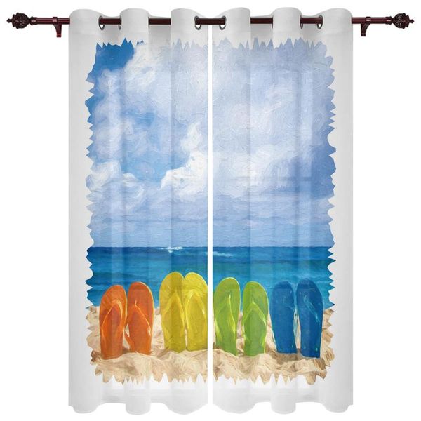

translucent curtains beach slippers colorful valance window living room bedroom curtain & drapes