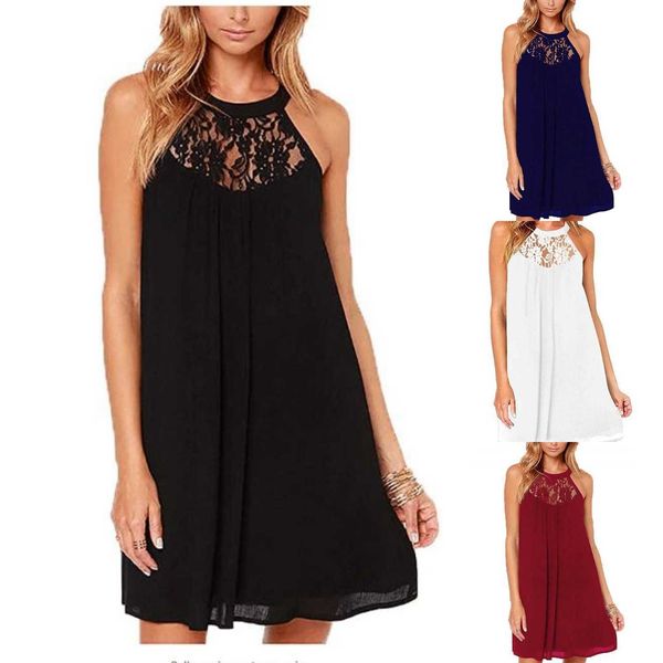 

fashionable short summer style with lace stitching loose chiffon skirt, Black