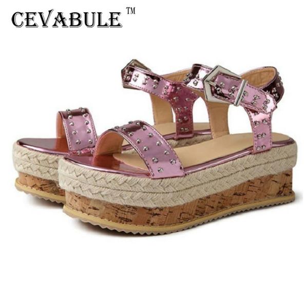 

fashion hand-woven rope wedge platform sandals thick-soled women's shoes summer hollow large size cgb, Black