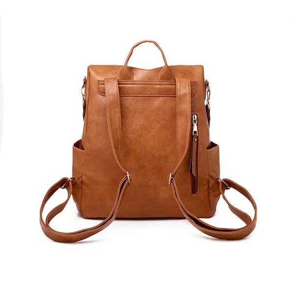 

2021 new style women casual backpack pu leather school backpack for teenager girls travel vintage solid shoulder bags with strap