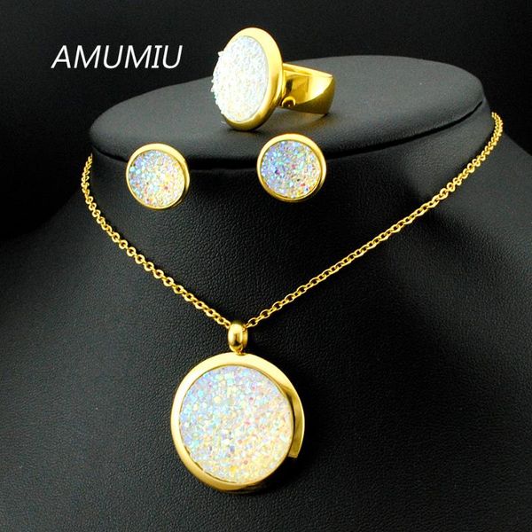 

earrings & necklace amumiu jewelry sets pendant ring for women white broken stone wedding unique engagement hztz018, Silver