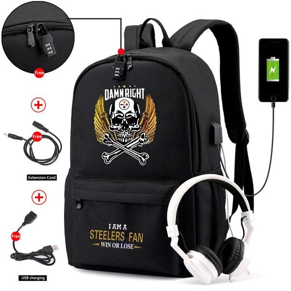 

backpack steelers fan usb charger school bags for teenagers boys girls big capacity student waterproof satchel bookbag