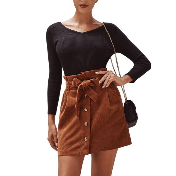 

skirts hirigin women's spring autumn buttoned high waist corduroy streetwear casual club fashion ol bodycon mini, Black