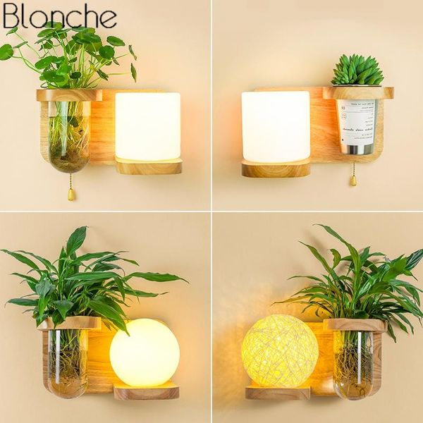 Lâmpadas de parede Lâmpada de planta de DIY nórdica Luzes de madeira modernas para sala de jantar Bedroom Bedside Glasnce Sconce Luminárias de casa Decoração