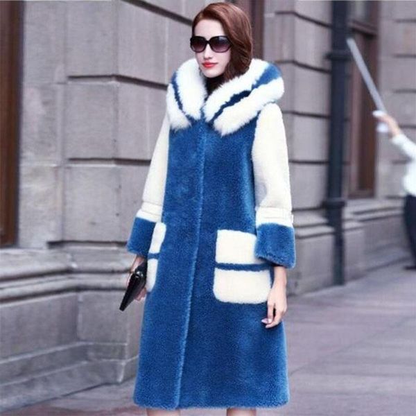 

women's wool & blends 2021 winter hooded thicken warm women fur coat long faux casual luipaard jackets female mink harajuku, Black