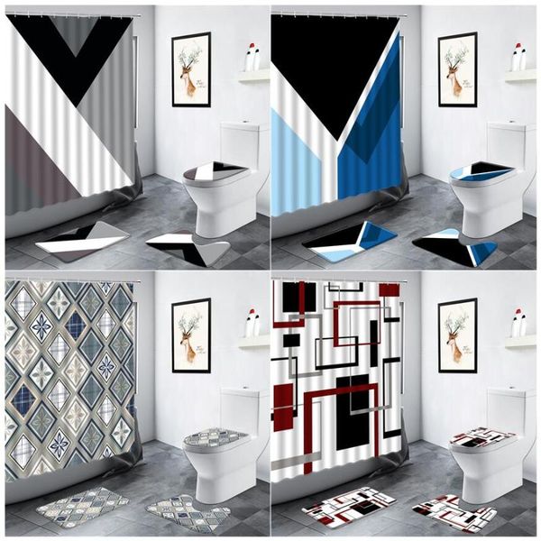 

shower curtains geometric curtain set black white gray red design fashion men bathroom decor wc carpet non-slip rug toilet cover bath mat