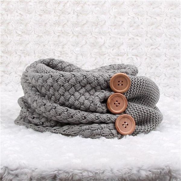 

winter warm knit infinity scarf women solid color crochet pattern basic chunky big button snood ring scarves, Blue;gray