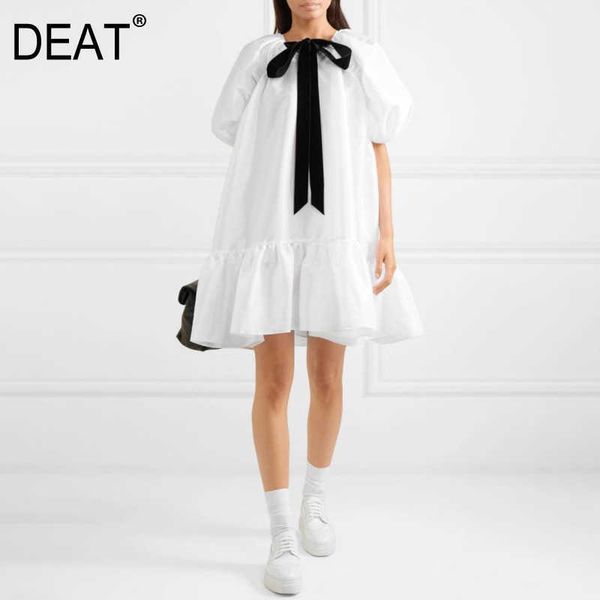 

[deat] summer fashion round neck high waist short sleeve solid color temperament a-line dress women 13q322 210527, Black;gray