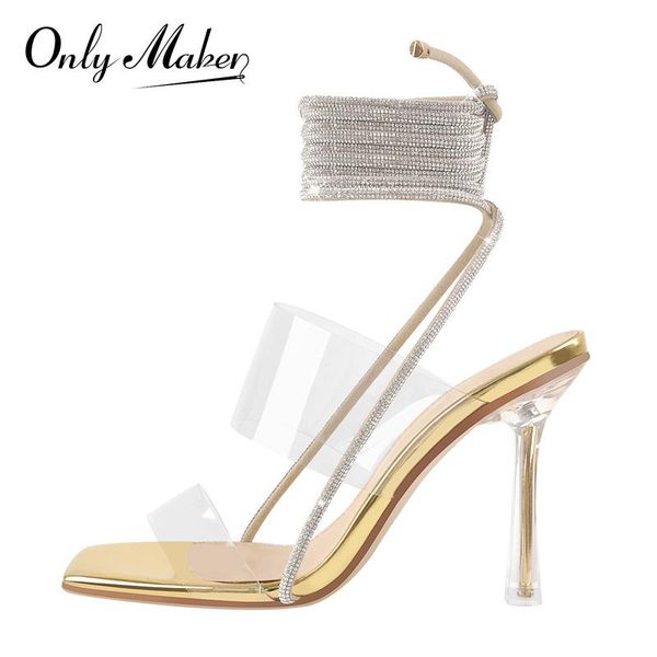 

sandals onlymaker women's summer lace-up square toe clear metal high heel crystal cross strap band pvc shoes bling fashion, Black