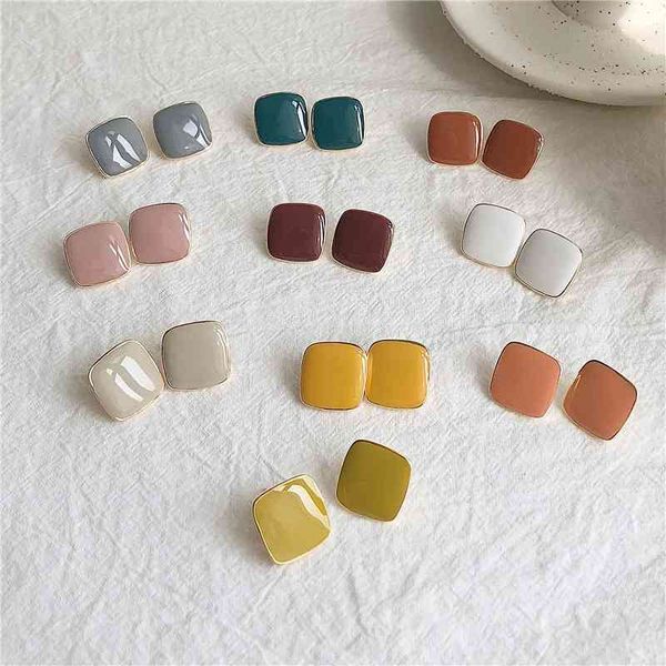 

925 silver needle square simple color earrings for women, Black