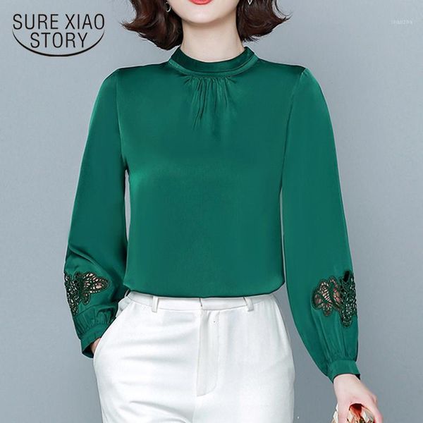

women's blouses & shirts office lady satin solid pullover autumn lantern long sleeve hollow blouse elegant ladies clothes 110881 g5dv, White
