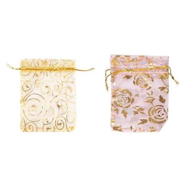 

gift wrap 200pc drawstring jewelry bags pouches wedding xmas party gifts bags, pink 7x9cm & champagne 9x12cm
