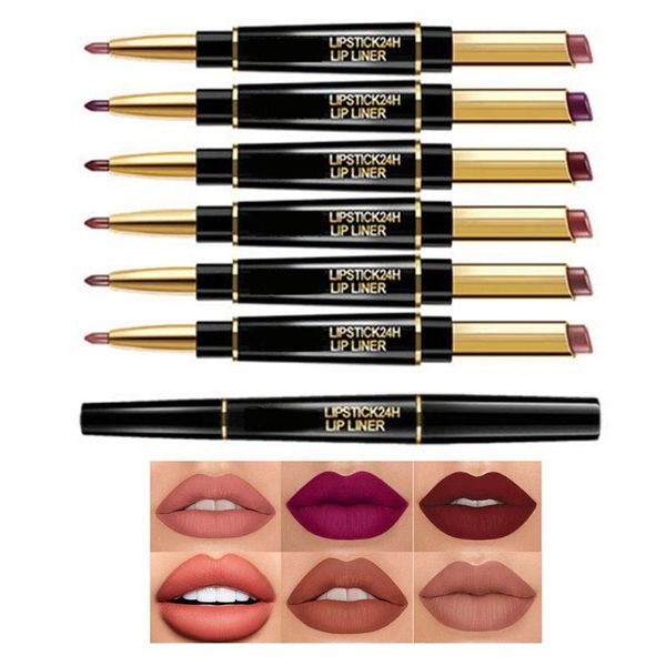 

lip pencils 2 in 1 matte lipstick pen makeup liner velvet long lasting waterproof nude non-stick cup lips