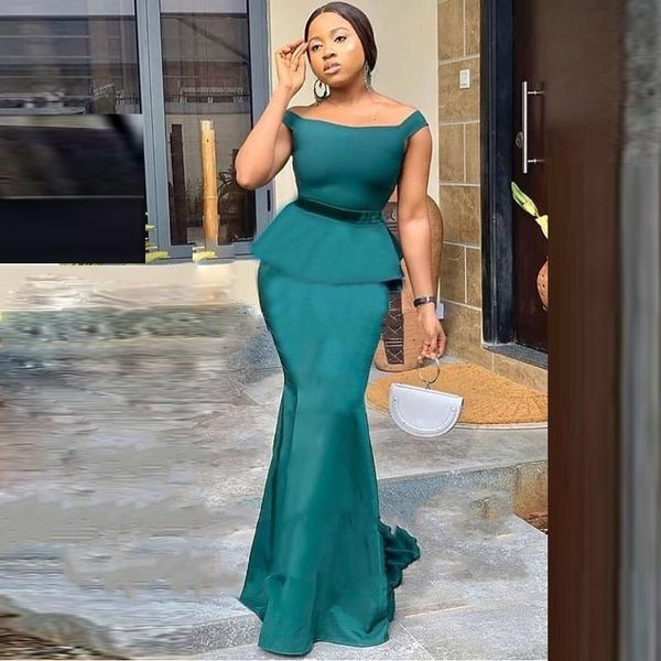 

teal mermaid plus size evening dresses off shoulder peplum sweep train long women formal prom party gowns vestidos de fiesta, Black;red