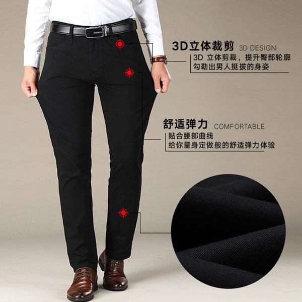 

cotton business straight trousers men elastic smart pant trouser pants casual spring autumn slim clothing men's, Black