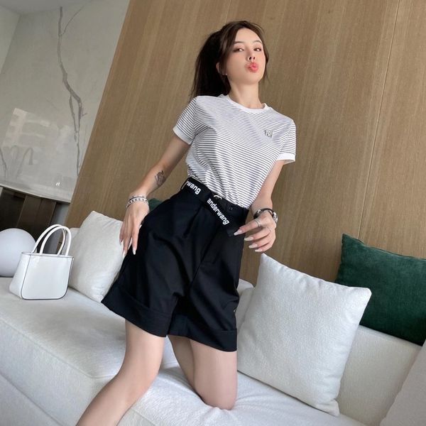 

dawangjia 2021 summer new high waist fake belt straight suit shorts, White;black