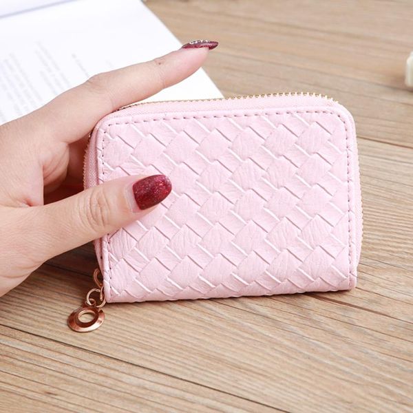 

wallets retro weaving students wallet korean-style women's hand-woven zipper card short billetera hombre, Red;black